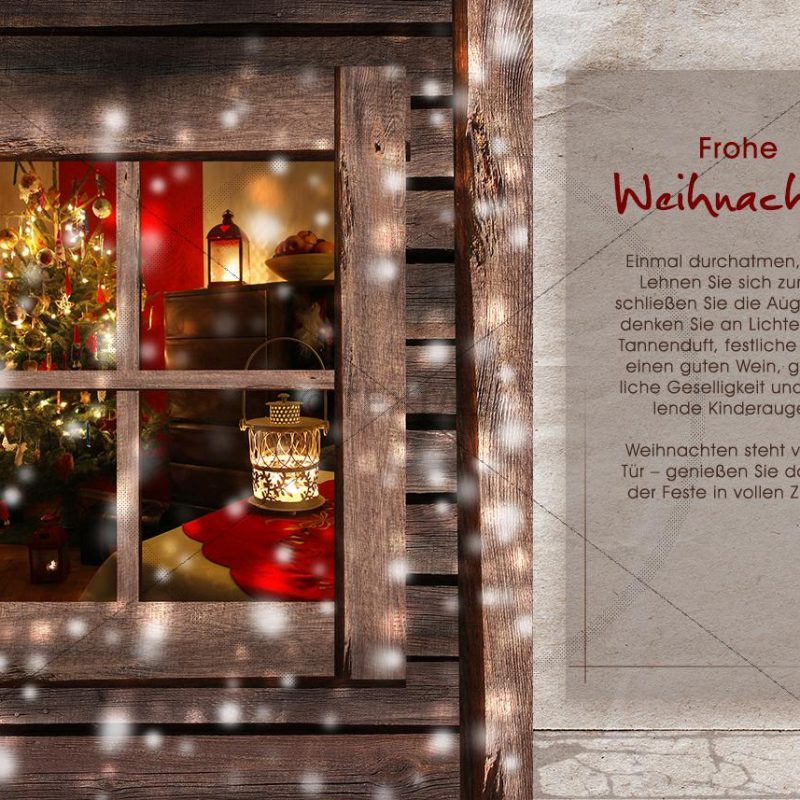 nostalgische Weihnachtskarte E-Card mit Christbaum hinterm Fenster (299)