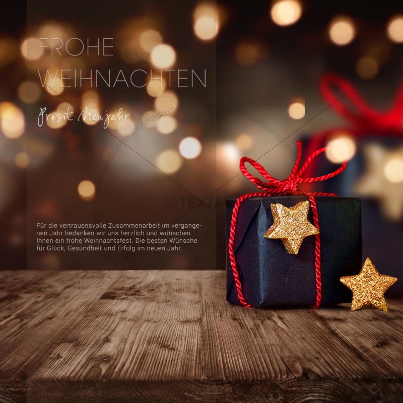 digitale Weihnachts E-Card in Bronze mit schwarzem Geschenkpaket (328)