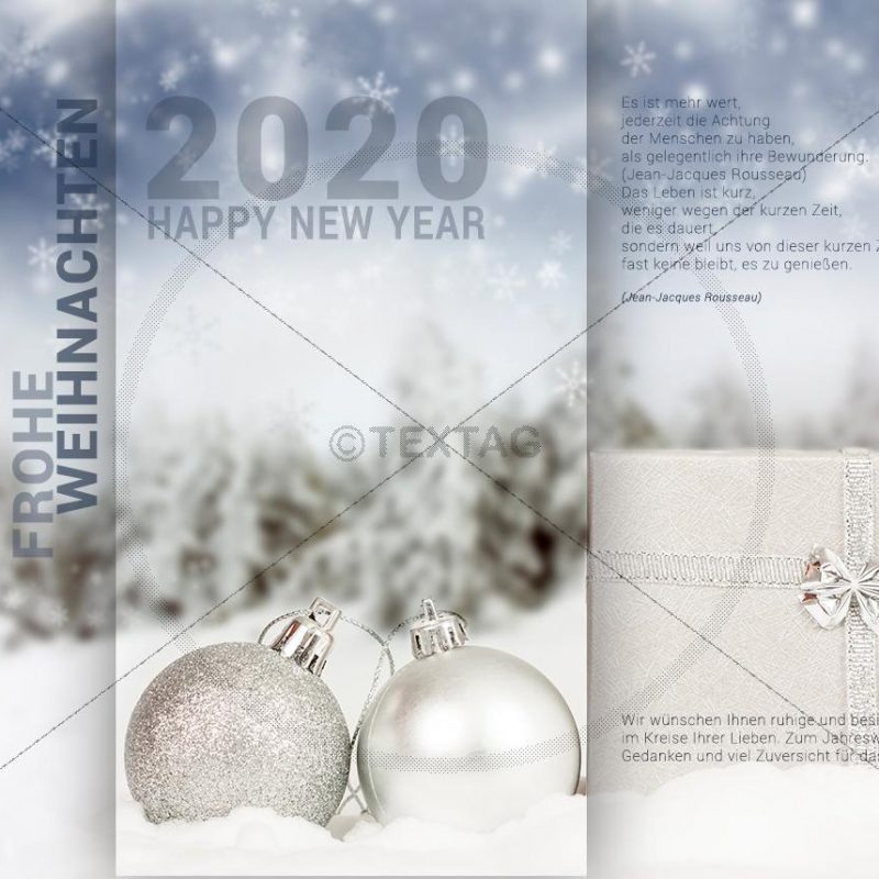 extravagante Weihnachts E-Card mit Geschenkpaket & silberen & weißen Kugeln (295)